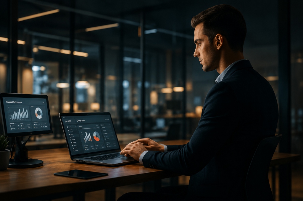 Auditor working with AI dashboards
